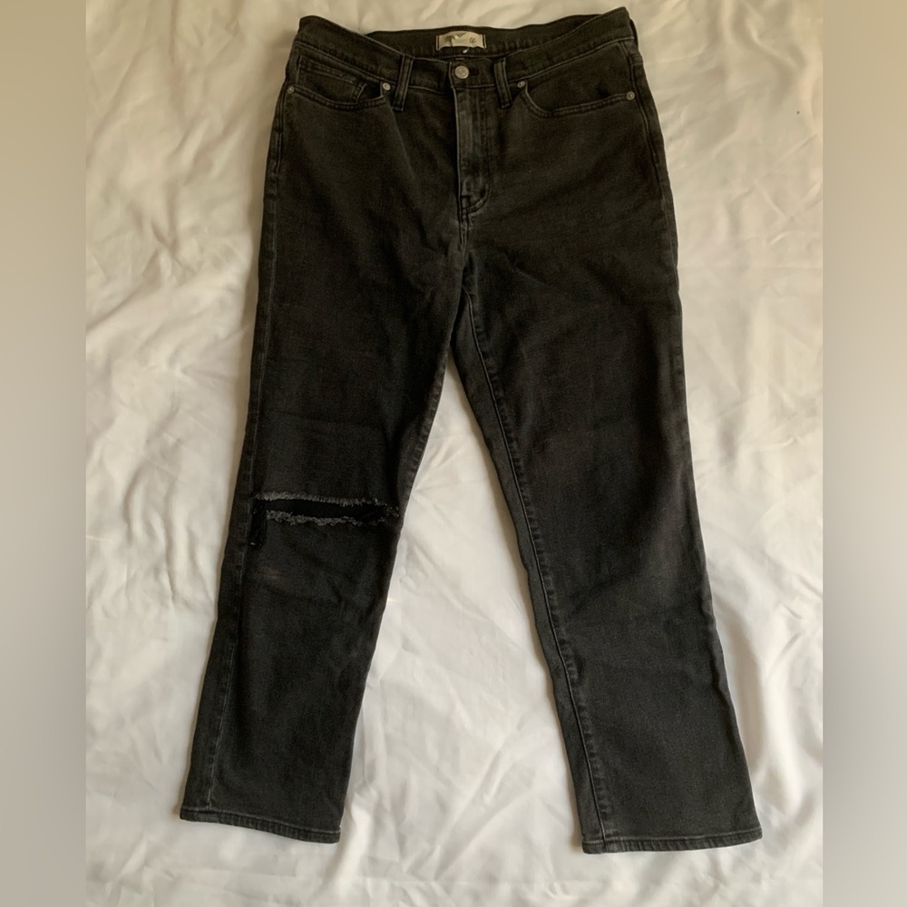 Madewell The Girljean Black Rip Knee Skinny Jeans 28